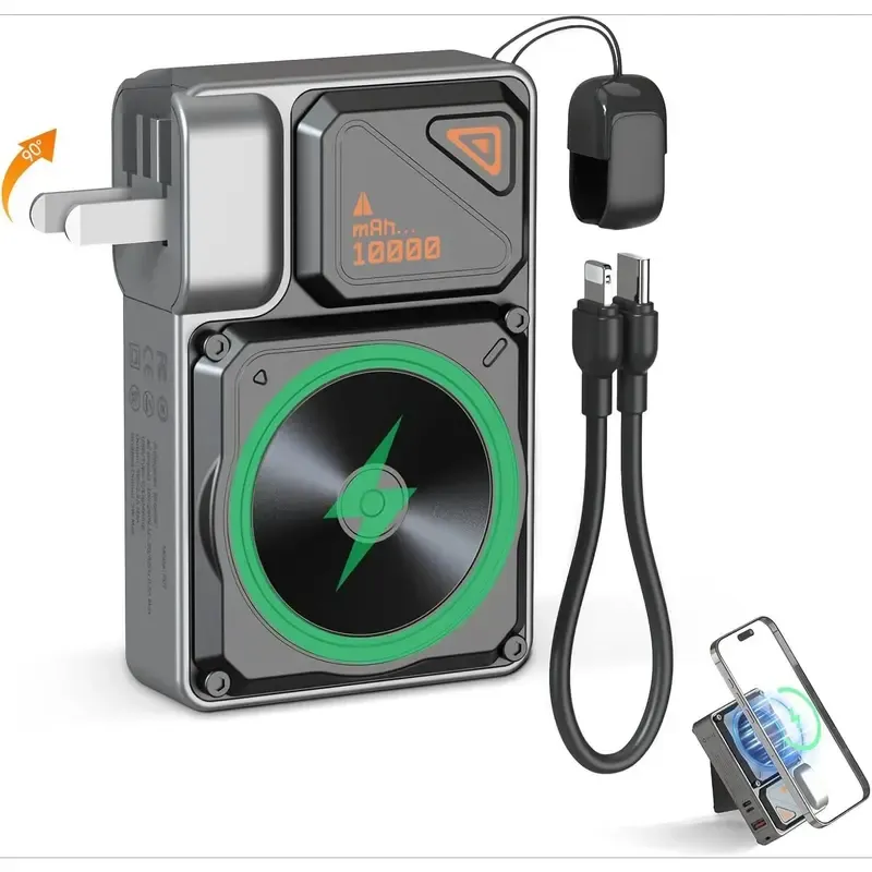 🔥Clearance sale6-in-1 Magnetic Portable Power Bank 10000mAh Portable Charger with Integrated Cable and Foldable AC Plug - Image 6