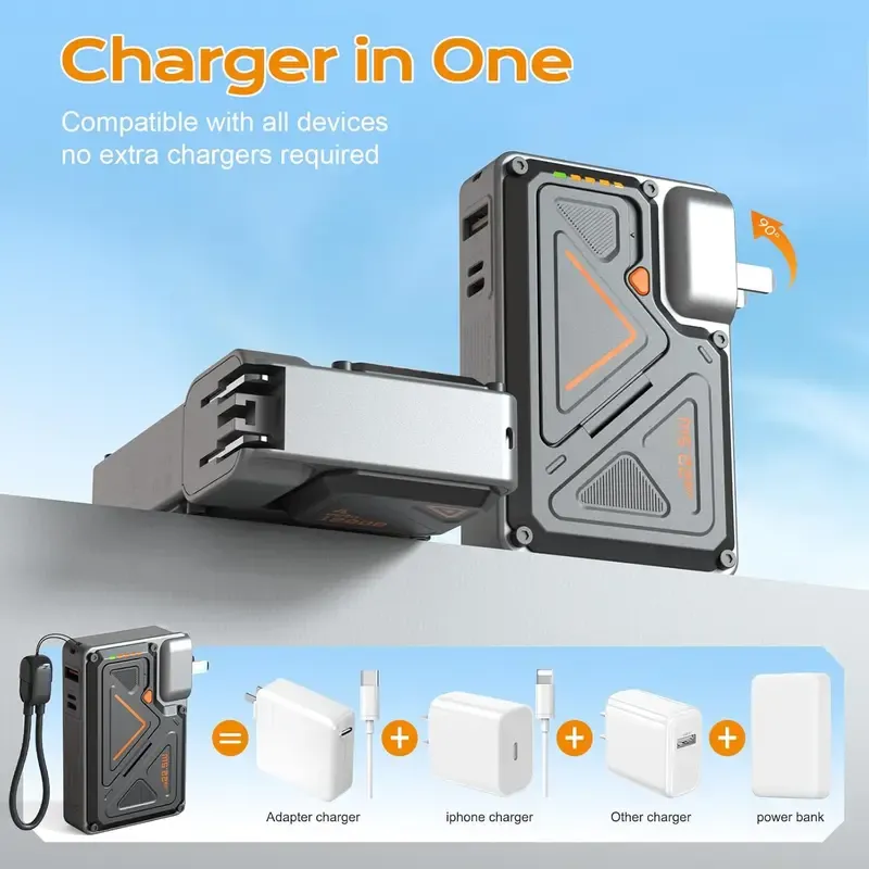 🔥Clearance sale6-in-1 Magnetic Portable Power Bank 10000mAh Portable Charger with Integrated Cable and Foldable AC Plug