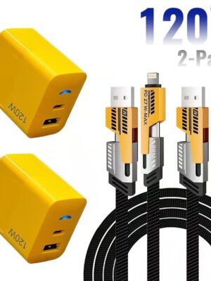 ⚡Clearance Sale🔥Portable Fast Charger, Type C/USB A Dual Ports Adapter,4 in 1 Fast Charging Cable & Data Sync